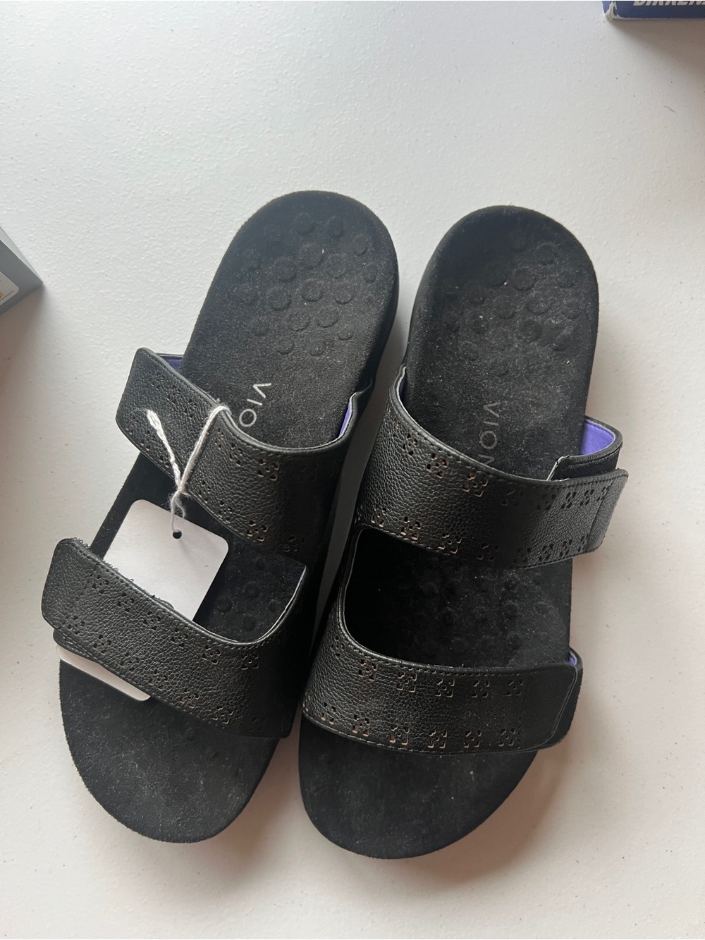 Vionic Black Leather Women’s Slide Sandals - Nakia
